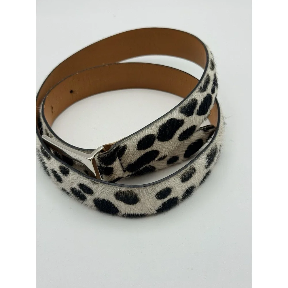 Vintage Italian Haircalf Leopard Print Belt Genuine Leather Silver Buckle M